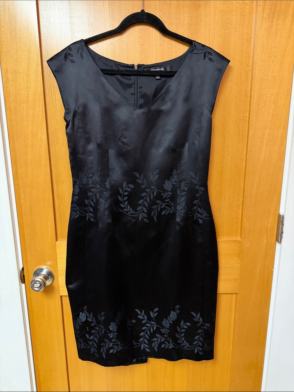 Silk Emanuel Ungaro Black Floral-Embroidered Satin Midi Dress